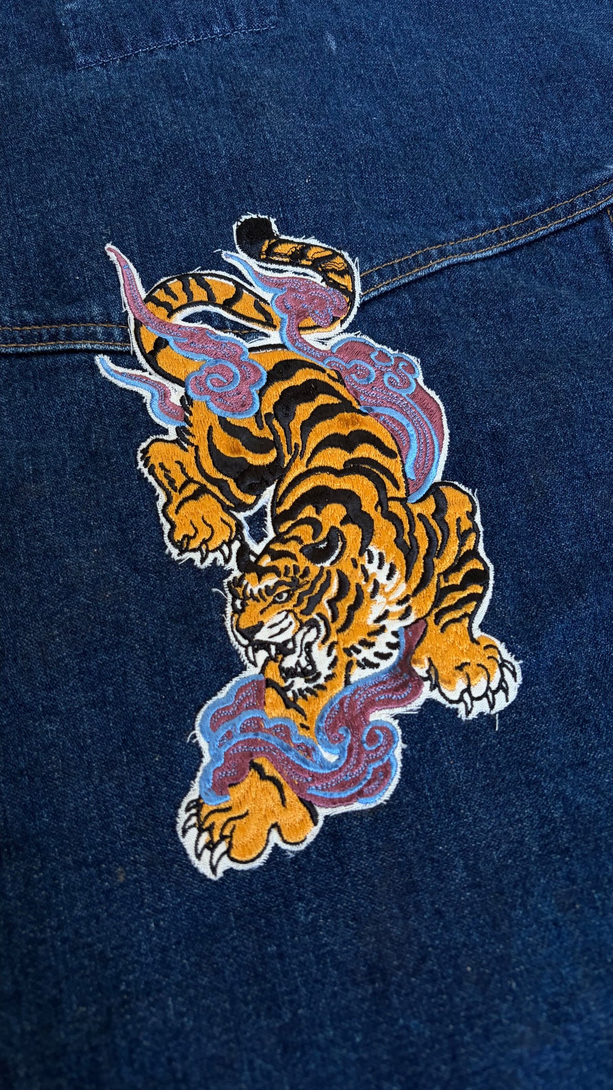 Wrangler Denim Jacket Reworked Tiger Embroidery