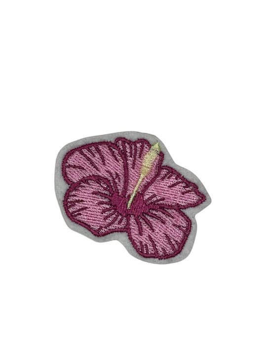 Embroidered Pink Hibiscus Flower Iron-on Patch